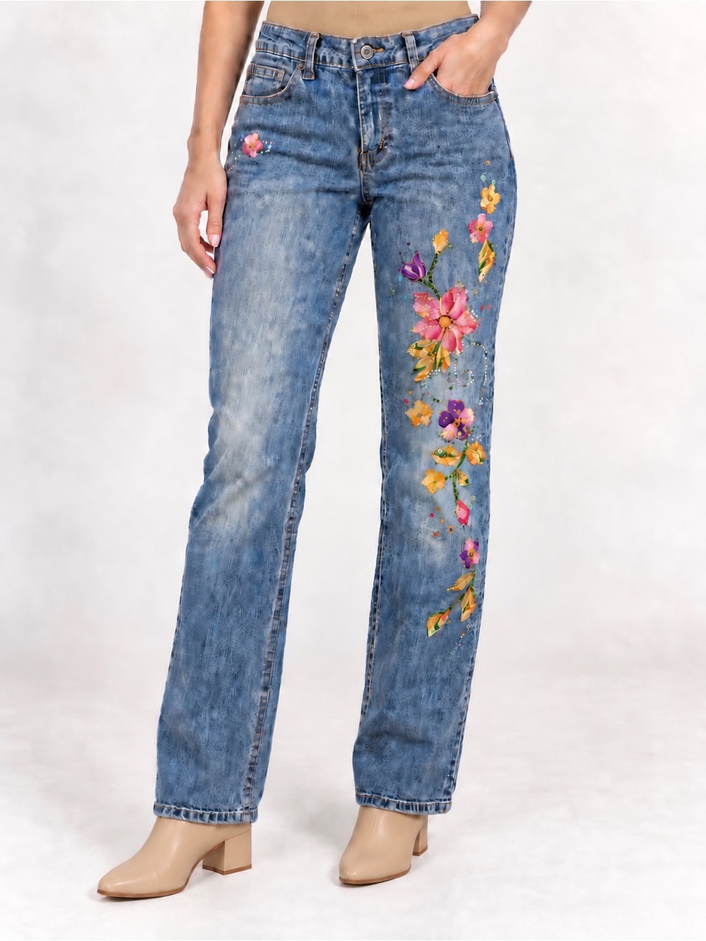 Vintage Y2K Angels Jeanswear Floral Embroidered Sequins Jeans Blue Denim Size 8P